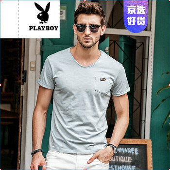 花花公子（PLAYBOY） 短袖 男士T恤 T1013灰藍(lán)色 