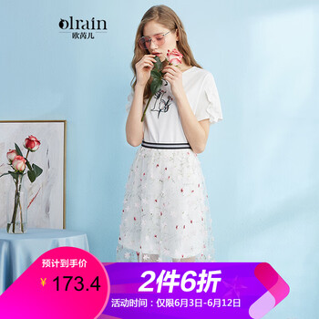 Olrain 幾何圖案，植物花卉，字母 刺繡，紗網(wǎng) 連衣裙
