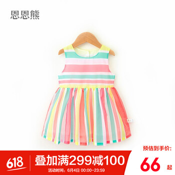 女童彩虹條連衣裙
