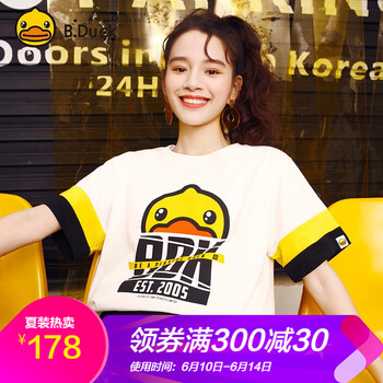 B.Duck 拼色，印花 短袖 T恤 女 圓領(lǐng)