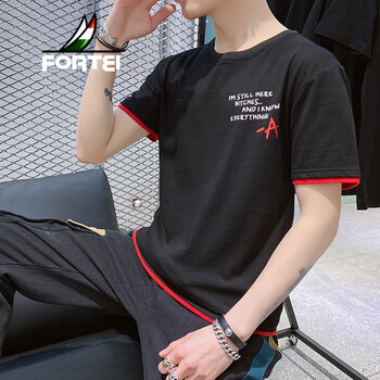 富鋌（FORTEI） 短袖 男士T恤 黑色（2038） 