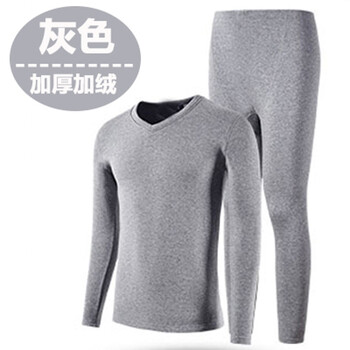 南極人 長(cháng)袖 男士T恤 保暖套裝V領(lǐng)加絨灰色 