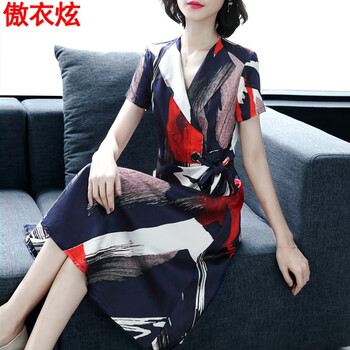 傲衣炫 大花 不規(guī)則，印花 連衣裙