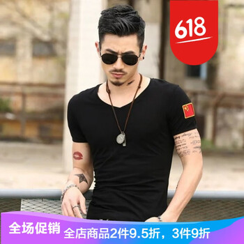 格寶特（gebaote） 短袖 男士T恤 V領(lǐng)左臂黑 XL，L，M，XXL