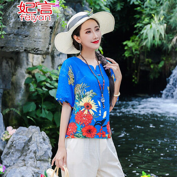 妃言 繡花 短袖 T恤 女 圓領(lǐng)