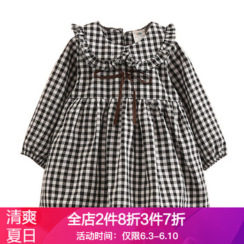 女童黑白格子連衣裙