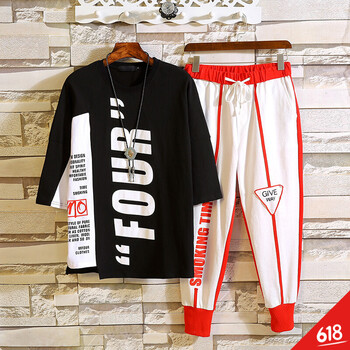 遙渠（YAO QU） 短袖 男士T恤 B1177黑衣+紅褲 S，XL，L，M，XXL，XXXL