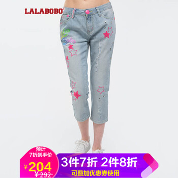 拉拉波波（LALABOBO）   女 七分褲 牛仔褲