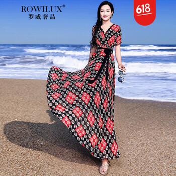 羅威奢品（ROWILUX）  腰帶，拼色，蝴蝶結(jié) 連衣裙