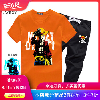 花花公子（PLAYBOY ESTABLISHED 1953） 短袖 男士T恤 復(fù)古路飛 橙 