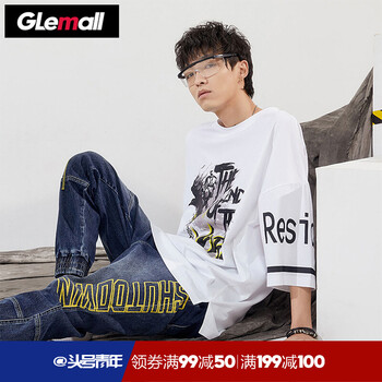 Glemall 五分袖 男士T恤 漂白-oversize版型，喜歡修身拍小一碼 