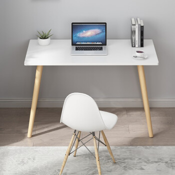 普拉塔（PULATA） 电脑桌 台式家用现代简约办公书桌 实木腿北欧笔记本桌子1米 暖白色PLT9112