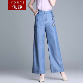 牛仔寬腿褲