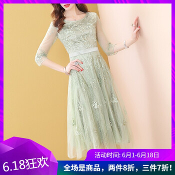 希爾愛(ài)瑪（SHELLEMMA） 碎花 繡花，拼接，拉鏈，褶皺，貼布，紗網(wǎng)，蕾絲 連衣裙