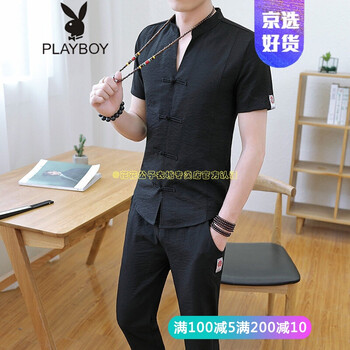 花花公子（PLAYBOY） 短袖 男士T恤 黑色1876 