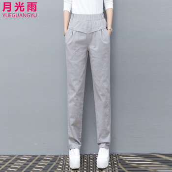 月光雨（YUEGUANGYU） 自然腰 哈倫褲 女 九分褲 休閑褲