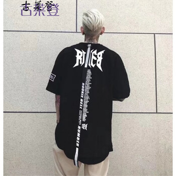 古萊登（GODLIKE） 五分袖 男士T恤 飄帶黑色 