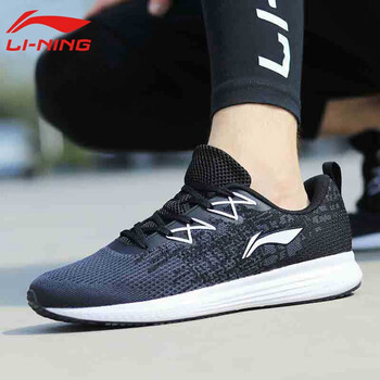 李寧（LI-NING）跑步鞋透氣減震-黑/鐵青灰 