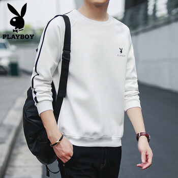花花公子（PLAYBOY） 長(zhǎng)袖 男士T恤 白色不加絨（20172） XL，L，M，XXXL，XXL