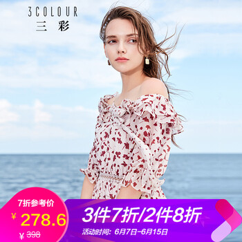 三彩 條紋，碎花 花邊，鏤空，印花 連衣裙