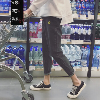 路可熊 闊腿褲  男士牛仔褲