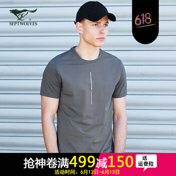 七匹狼（SEPTWOLVES） 短袖 男士T恤 003（中灰）豎條字母款 