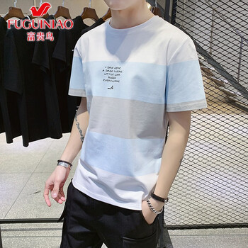 富貴鳥（FUGUNIAO） 五分袖 男士T恤 黑D-藍(lán)Z 