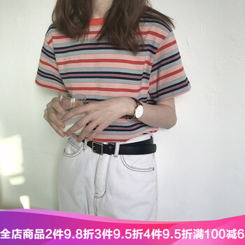 莫戈里（MOGORI） 條紋，撞色 短袖 T恤 女 圓領(lǐng)