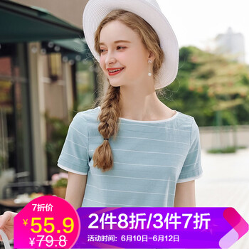 艾蓓怡（I BELIEVE YOU） 拼接 短袖 T恤 女 一字領(lǐng)