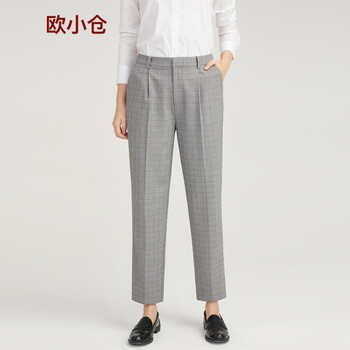 黑白格子中腰九分褲女