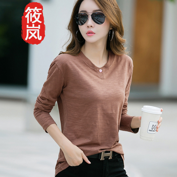 筱嵐（XIAOLAN） 紐扣 短袖 T恤 女 V領(lǐng)