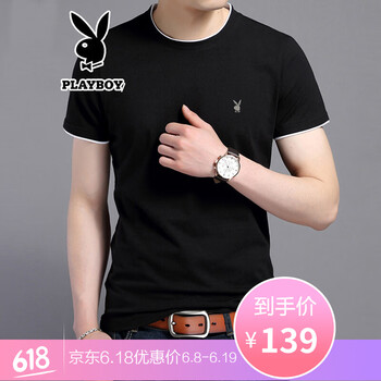 花花公子（PLAYBOY ESTABLISHED 1953） 長袖 男士T恤 黑色短袖1808 
