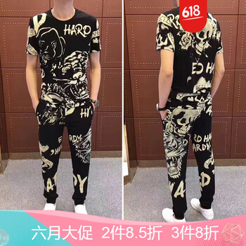 古萊登（GODLIKE） 短袖 男士T恤 背面骷髏圓領(lǐng)老虎套裝 