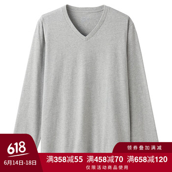 無印良品（MUJI） 長(zhǎng)袖 男士T恤 灰色 