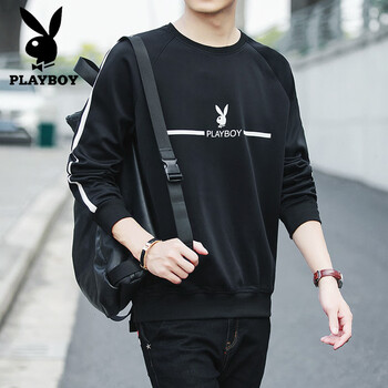 花花公子（PLAYBOY） 長袖 男士T恤 黑色不加絨（20173） XL，L，M，XXXL，XXL