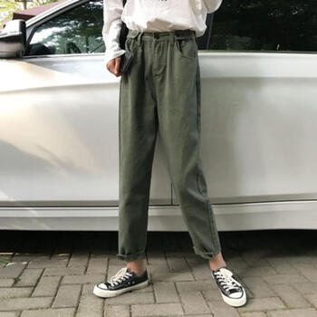 牛仔墨綠女褲
