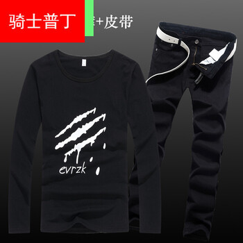 騎士普?。≒utin．rider） 長(zhǎng)袖 男士T恤 典雅黑爪子黑+純黑褲 