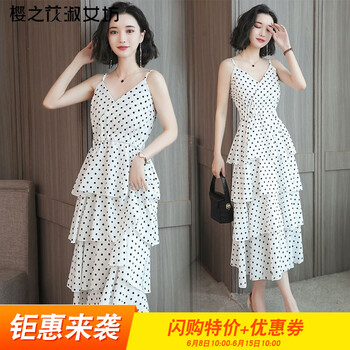 櫻之花淑女坊（yingzhihuashunufang） 圓點 露肩，背帶，露背，立體裝飾 連衣裙