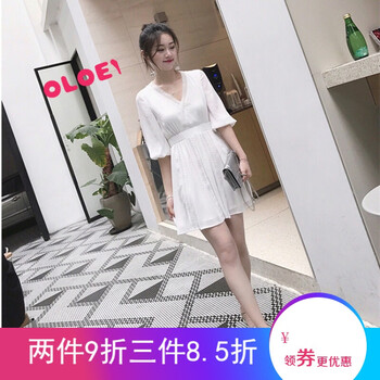 OLOEY 純色 拼接，蝴蝶結(jié)，蕾絲 連衣裙