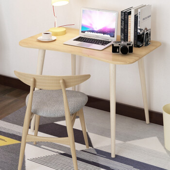 普拉塔（PULATA） 电脑桌台式家用实木腿书桌 北欧简约笔记本办公桌子100*50cm 实木色 PLT9168