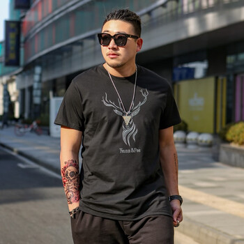 傲信鳥 短袖 男士T恤 鹿黑色 XL，4XL，5XL，L，M，XXXL，XXL