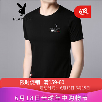 花花公子（PLAYBOY ESTABLISHED 1953） 短袖 男士T恤 黑色/1060    