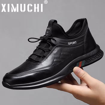 希慕驰XIMUCHI品牌 运动休闲鞋男 百搭秋冬新款鞋子男 潮流皮鞋男鞋 黑色(礼盒装） 38