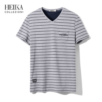 海一家（Hieiika） 短袖 男士T恤 淺灰條紋Y1 