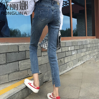 絨麗娜（RONGLINA） 高腰 鉛筆褲/小腳褲 女 九分褲 牛仔褲