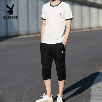 花花公子（PLAYBOY） 短袖 男士T恤 T27米白 
