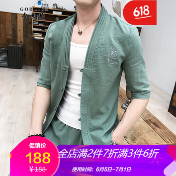 古萊登（GODLIKE） 五分袖 男士T恤 綠色 
