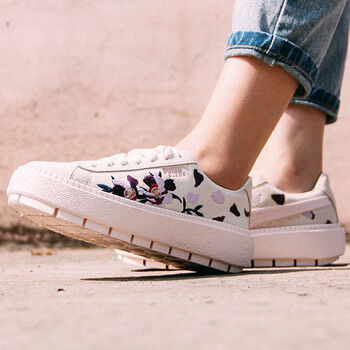 彪馬（PUMA）板鞋367810-01/米白/翻毛皮刺繡印花/厚底 