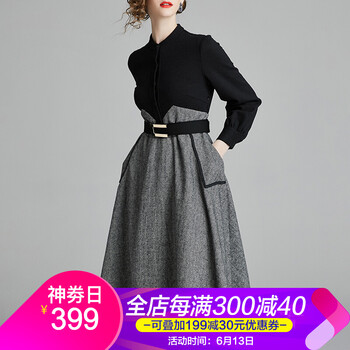 鹿歌（LUGE） 純色 口袋，拼接，腰帶，不規(guī)則，拉鏈，紐扣，褶皺，拼色 連衣裙