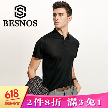 俾斯諾斯（BESNOS） 短袖 男士T恤 黑色  